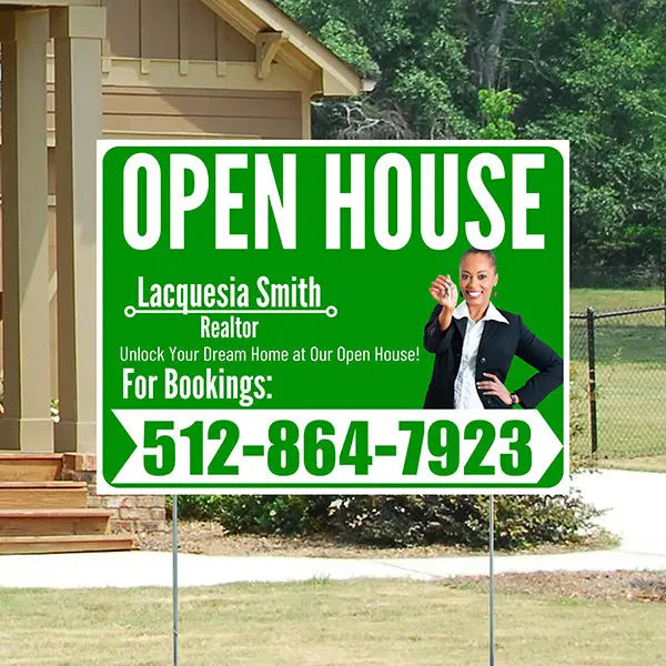 Real Estate - Open House - Plain Realtor Green White Design YardSigns.com