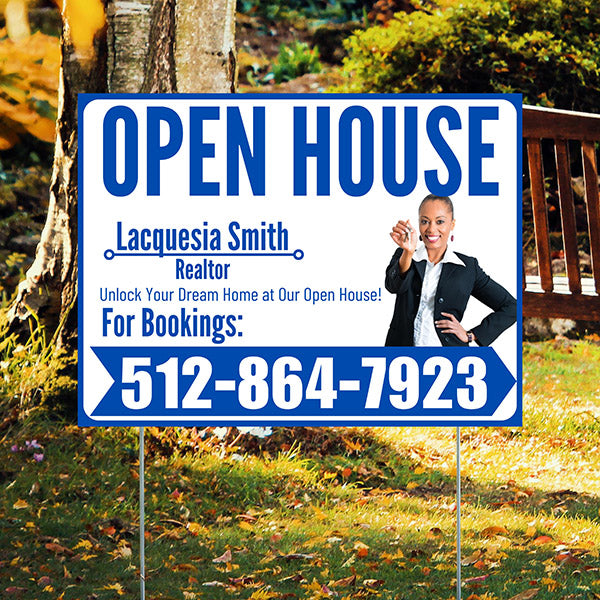 Real Estate - Open House - Plain Realtor White Blue Design - YardSigns.com