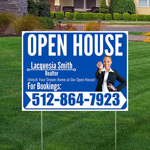 Real Estate - Open House - Plain Realtor Aqua Blue White Design YardSigns.com