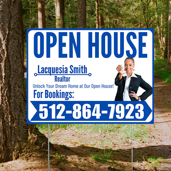 Real Estate - Open House - Plain Realtor White Blue Design - YardSigns.com