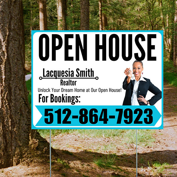 Real Estate - Open House - Plain Realtor White Aqua Blue Design - YardSigns.com