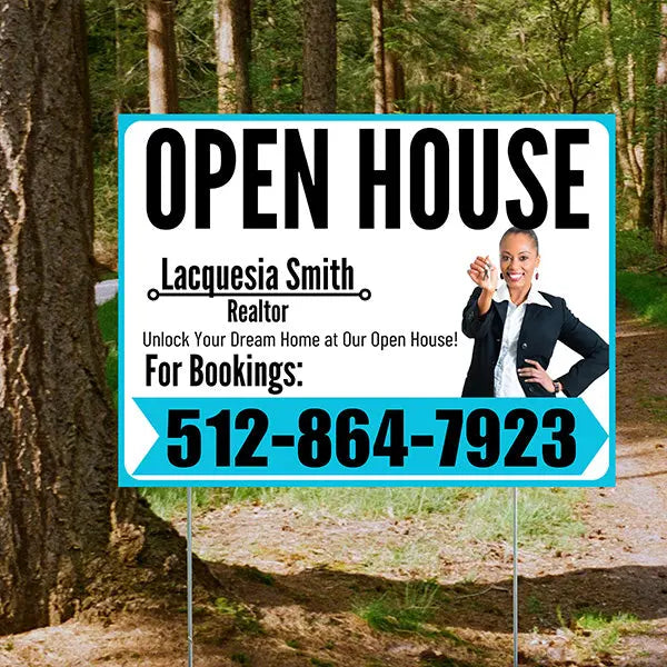 Real Estate - Open House - Plain Realtor White Aqua Blue Design YardSigns.com