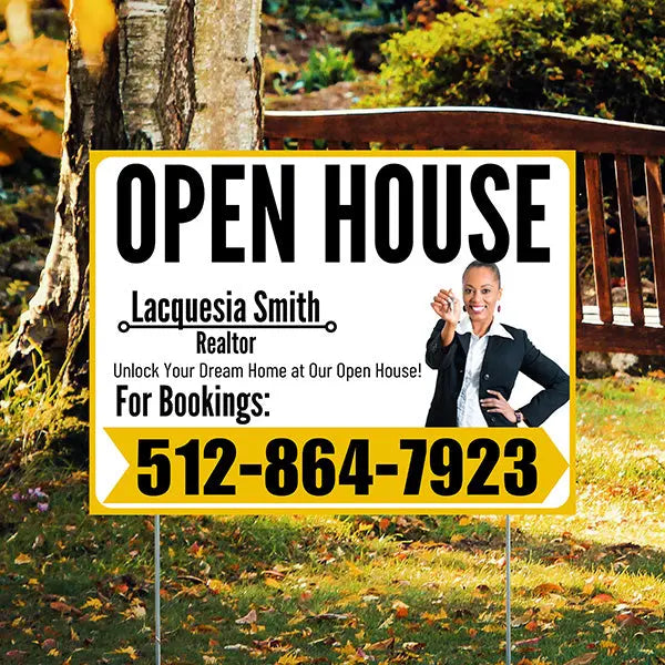 Real Estate - Open House - Plain Realtor White Mustard Gold Design YardSigns.com
