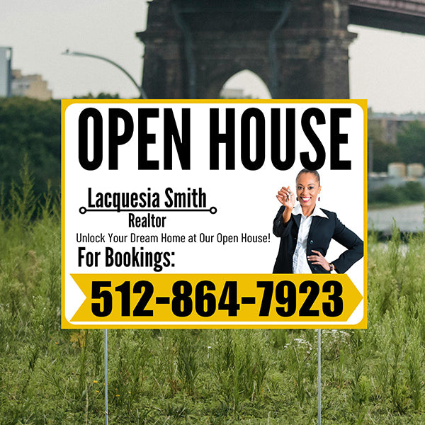 Real Estate - Open House - Plain Realtor White Mustard Gold Design - YardSigns.com