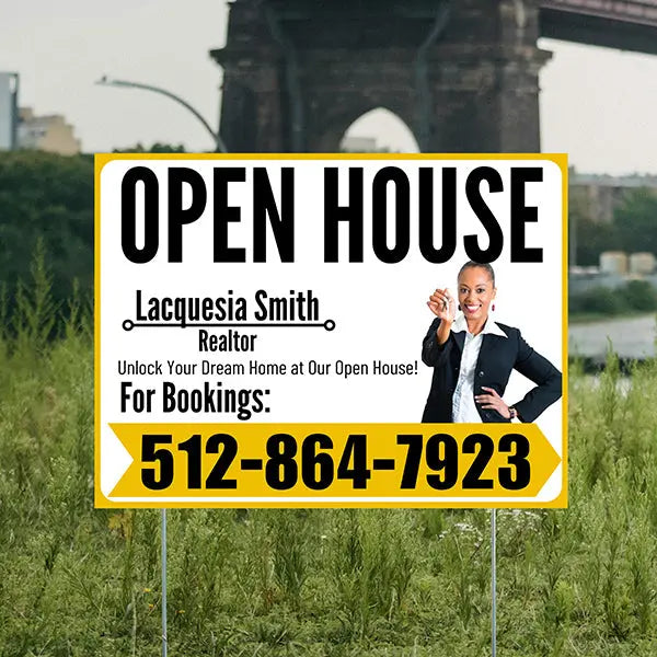 Real Estate - Open House - Plain Realtor White Mustard Gold Design YardSigns.com