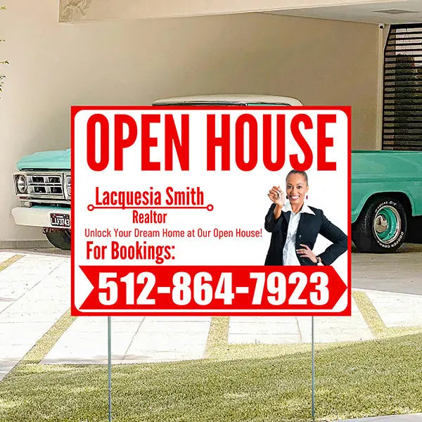 Real Estate - Open House - Plain Realtor White Chili Red Design YardSigns.com