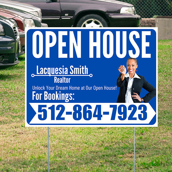 Real Estate - Open House - Plain Realtor Blue White Design - YardSigns.com