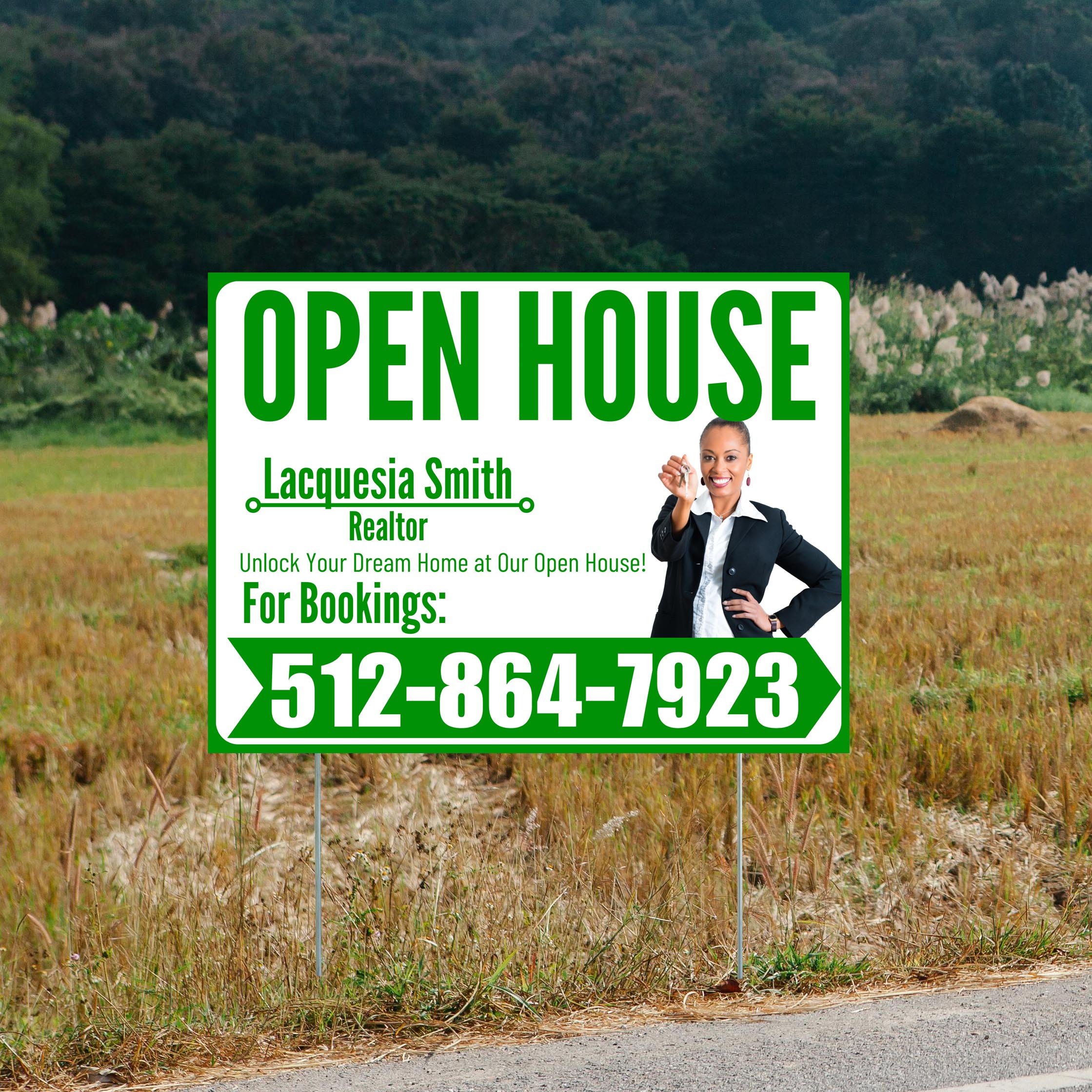 Real Estate - Open House - Plain Realtor White Green Design - YardSigns.com