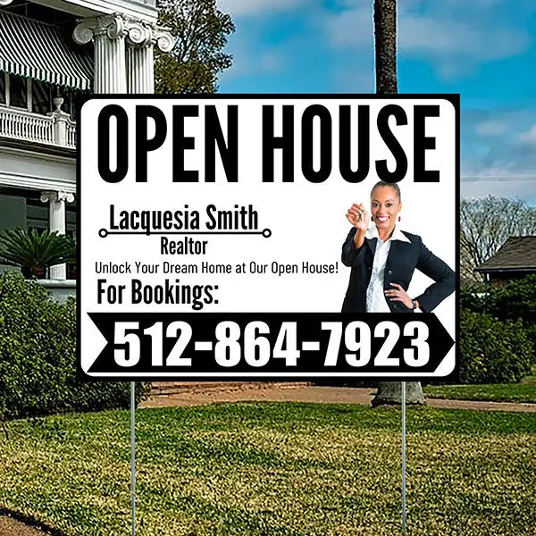 Real Estate - Open House - Plain Realtor White Black Design YardSigns.com