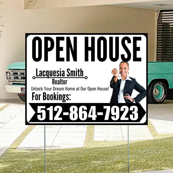 Real Estate - Open House - Plain Realtor White Black Design YardSigns.com