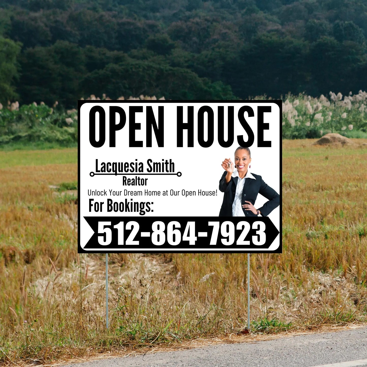 Real Estate - Open House - Plain Realtor White Black Design YardSigns.com
