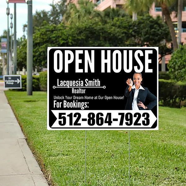 Real Estate - Open House - Plain Realtor Black White Design - YardSigns.com