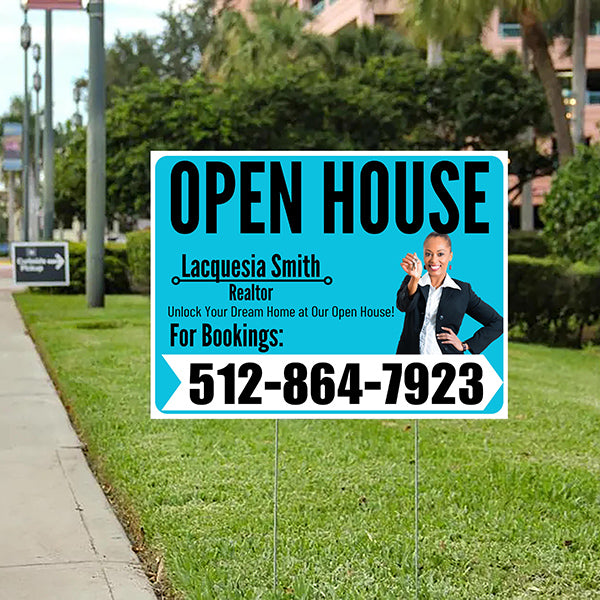 Real Estate - Open House - Plain Realtor Aqua Blue White Design - YardSigns.com