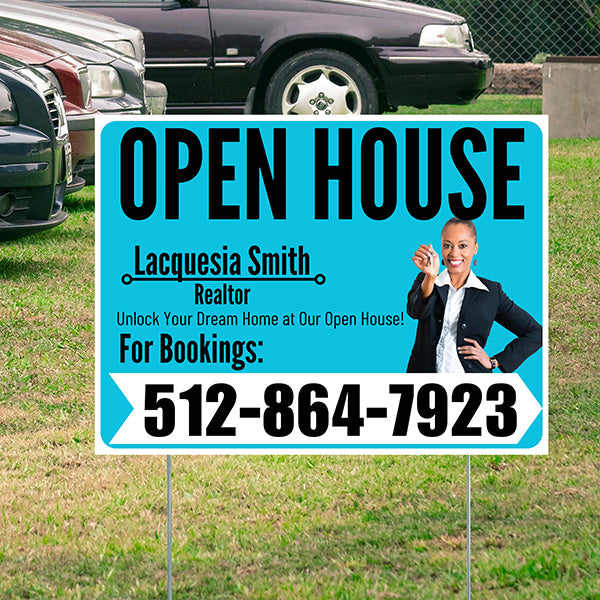 Real Estate - Open House - Plain Realtor Aqua Blue White Design - YardSigns.com