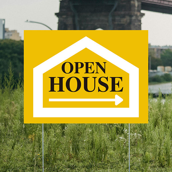 Real Estate - Open House - Simple Mustard Gold House Design - YardSigns.com