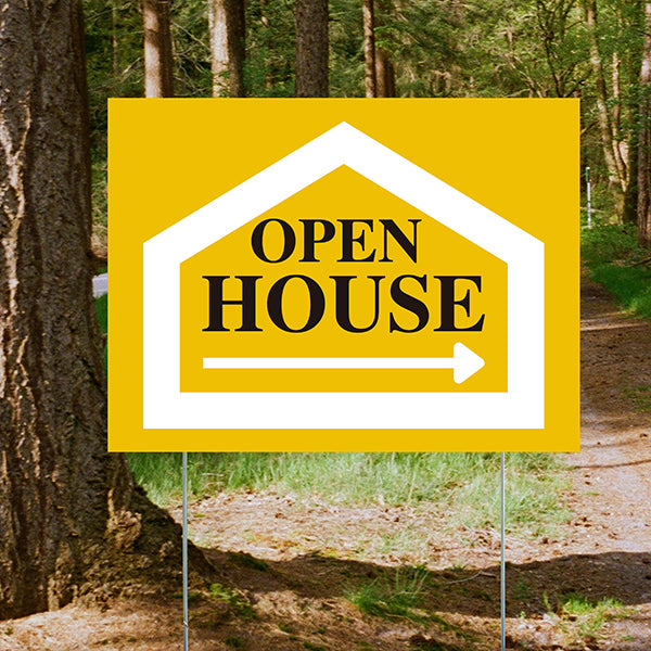 Real Estate - Open House - Simple Mustard Gold House Design - YardSigns.com