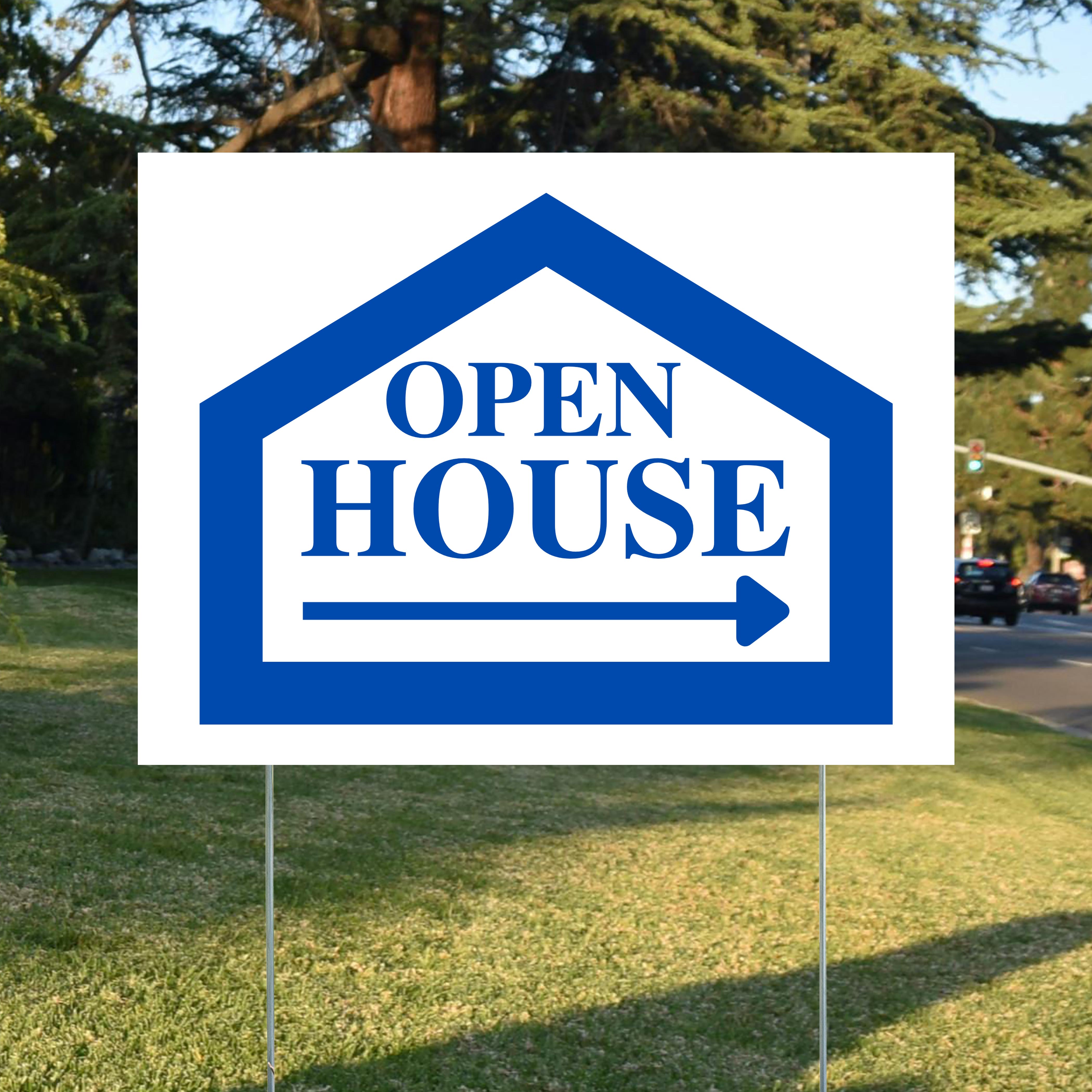 Real Estate - Open House - Simple White Blue House Design - YardSigns.com