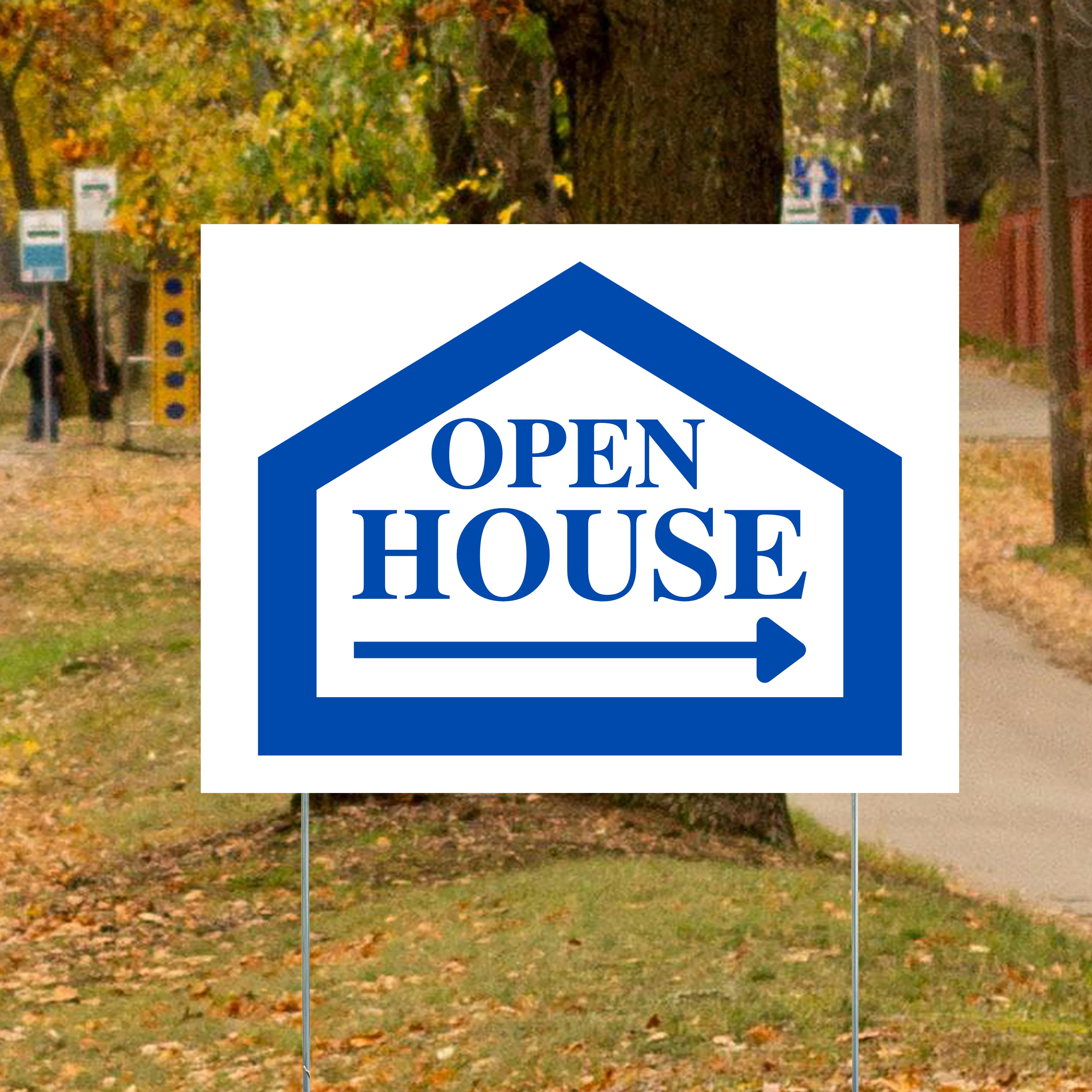 Real Estate - Open House - Simple White Blue House Design - YardSigns.com