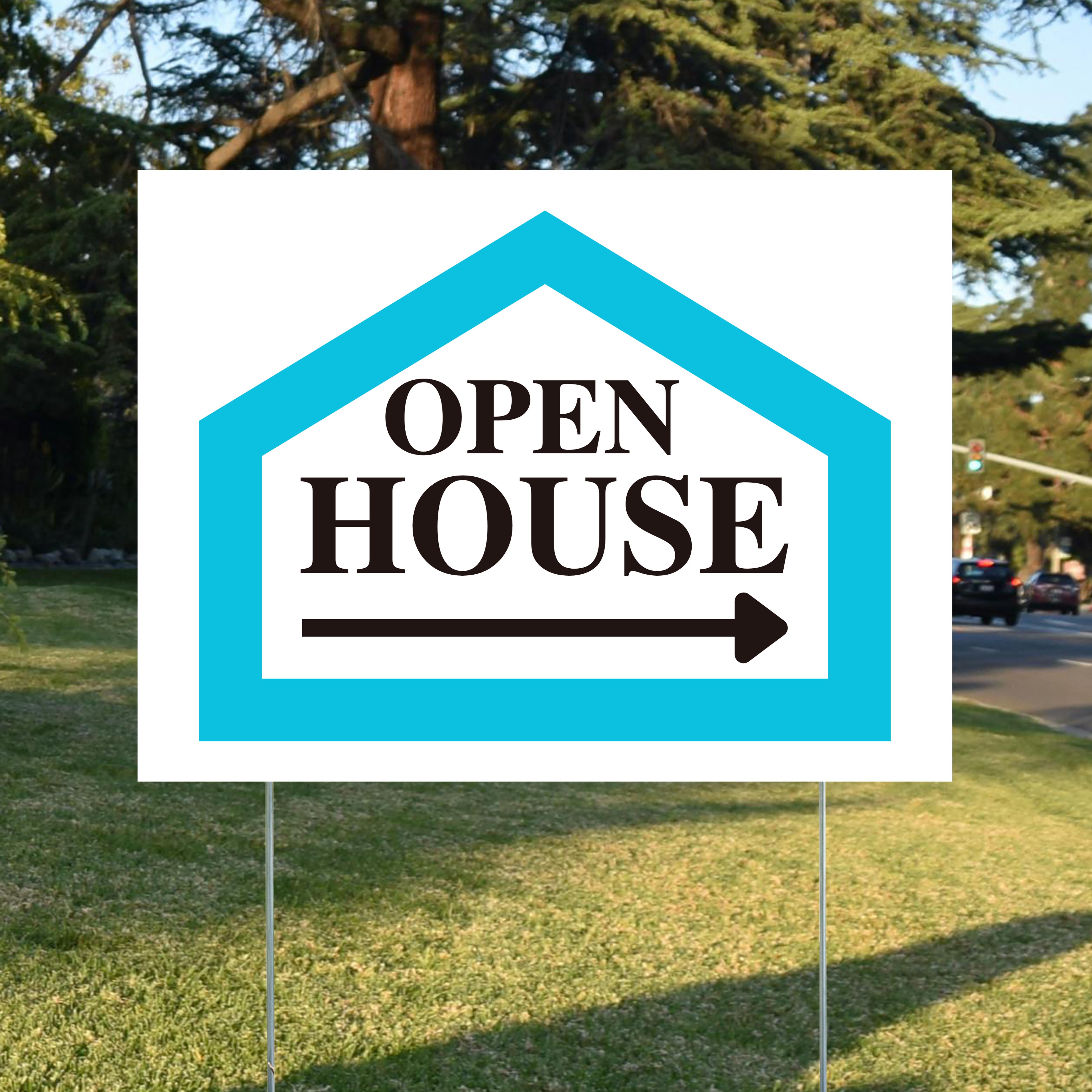 Real Estate - Open House - Simple White Aqua Blue House Design - YardSigns.com