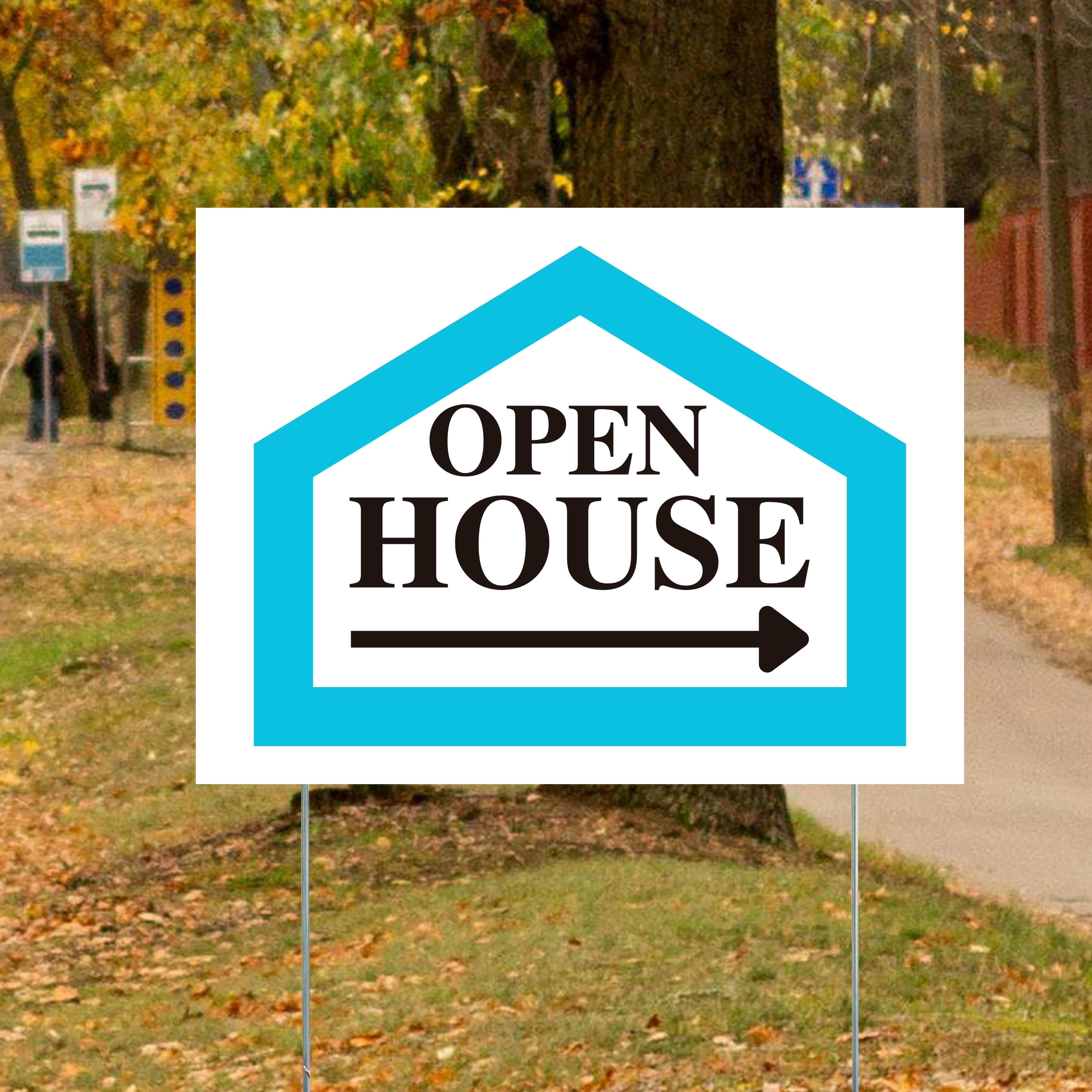 Real Estate - Open House - Simple White Aqua Blue House Design - YardSigns.com