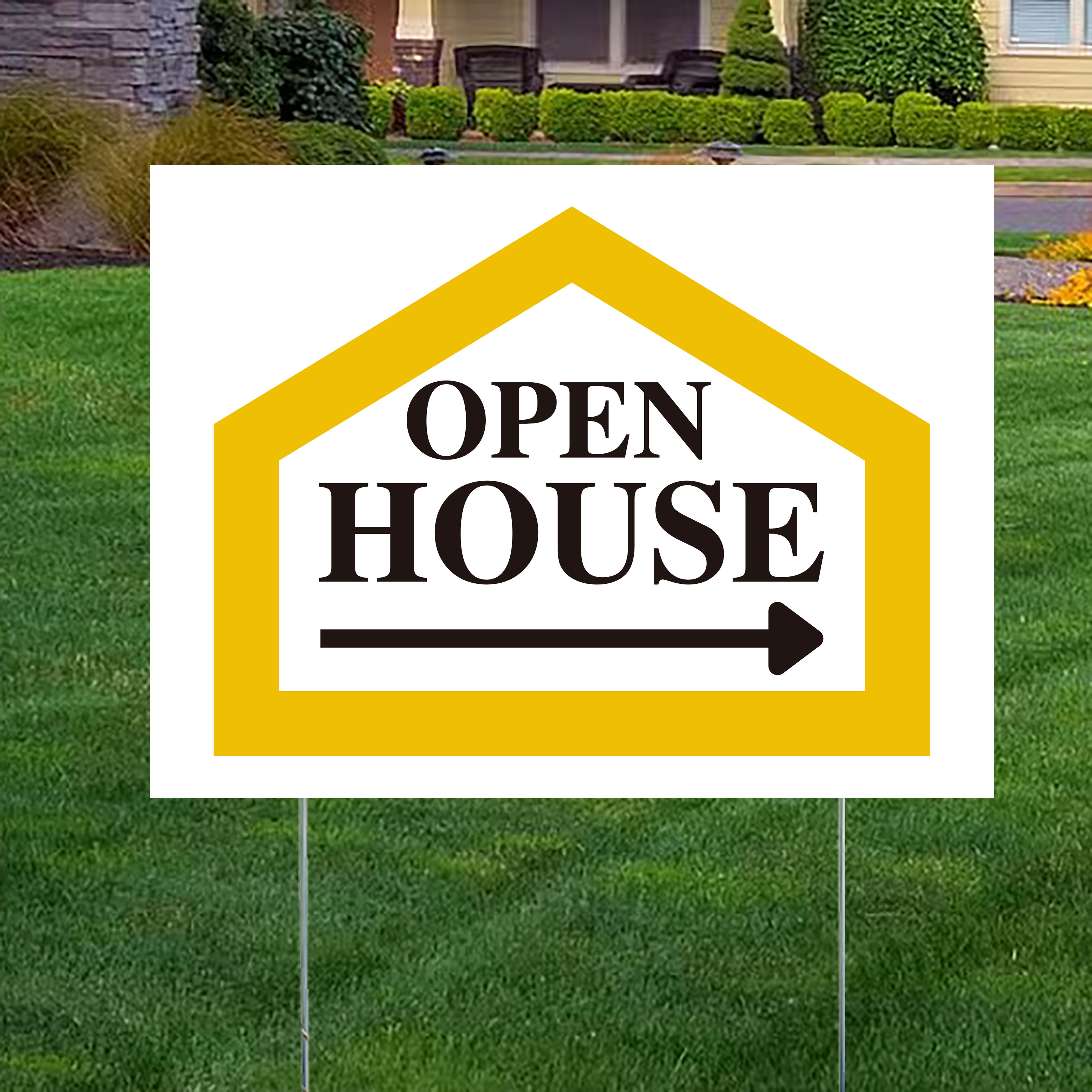 Real Estate - Open House - Simple White Mustard Gold House Design - YardSigns.com