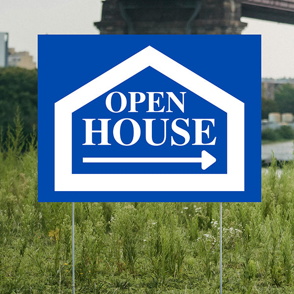 Real Estate - Open House - Simple Blue House Design - YardSigns.com