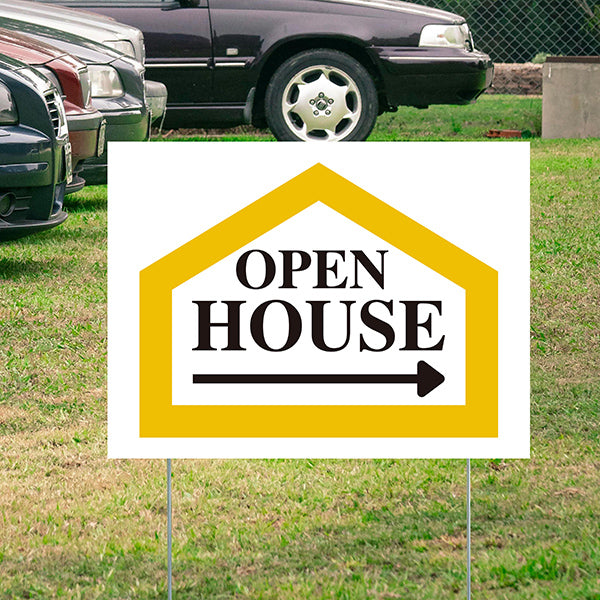 Real Estate - Open House - Simple White Mustard Gold House Design - YardSigns.com