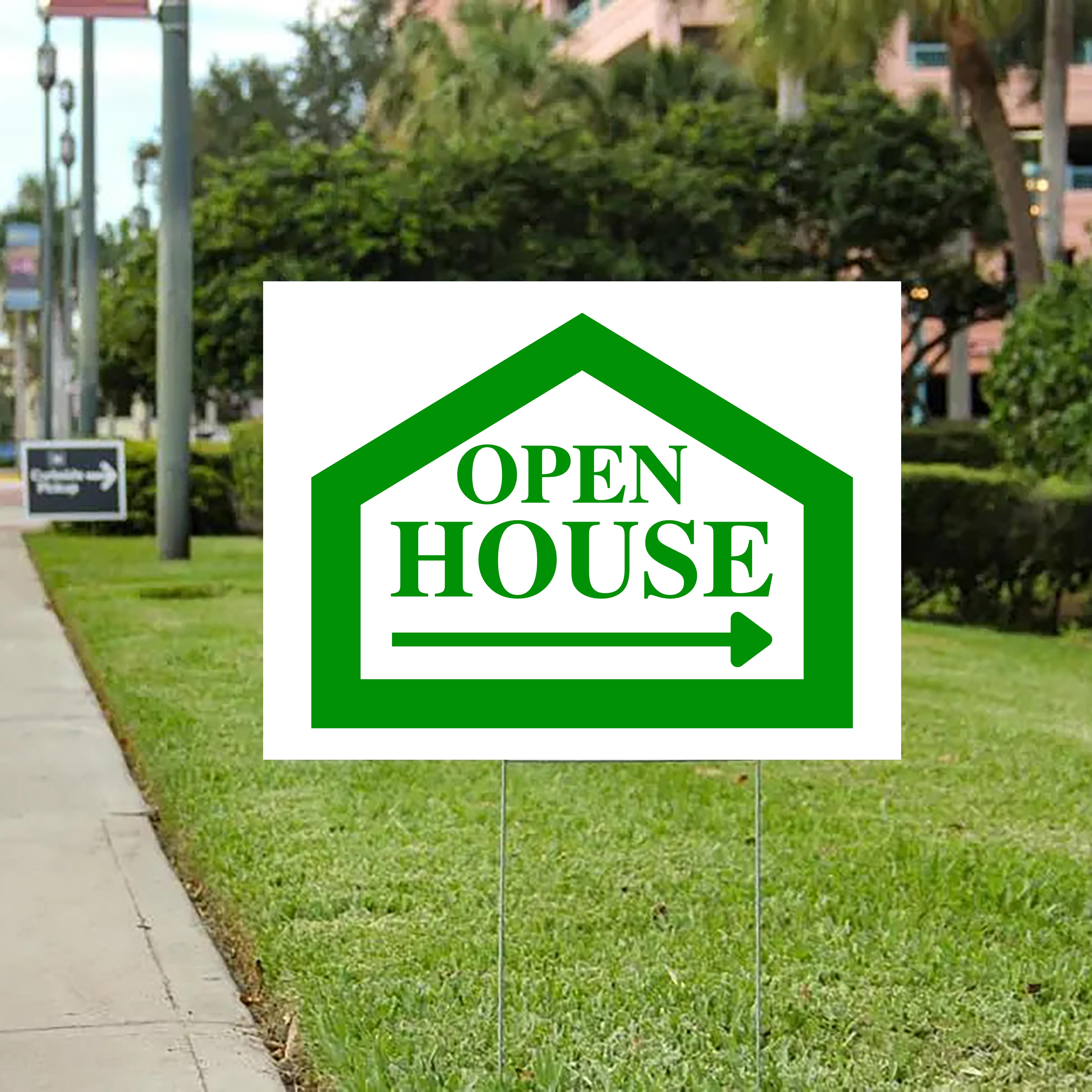 Real Estate - Open House - Simple White Green House Design - YardSigns.com
