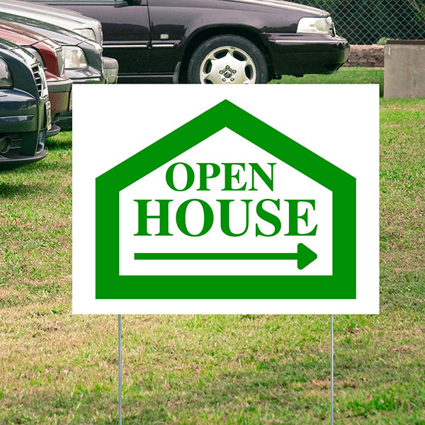 Real Estate - Open House - Simple White Green House Design - YardSigns.com