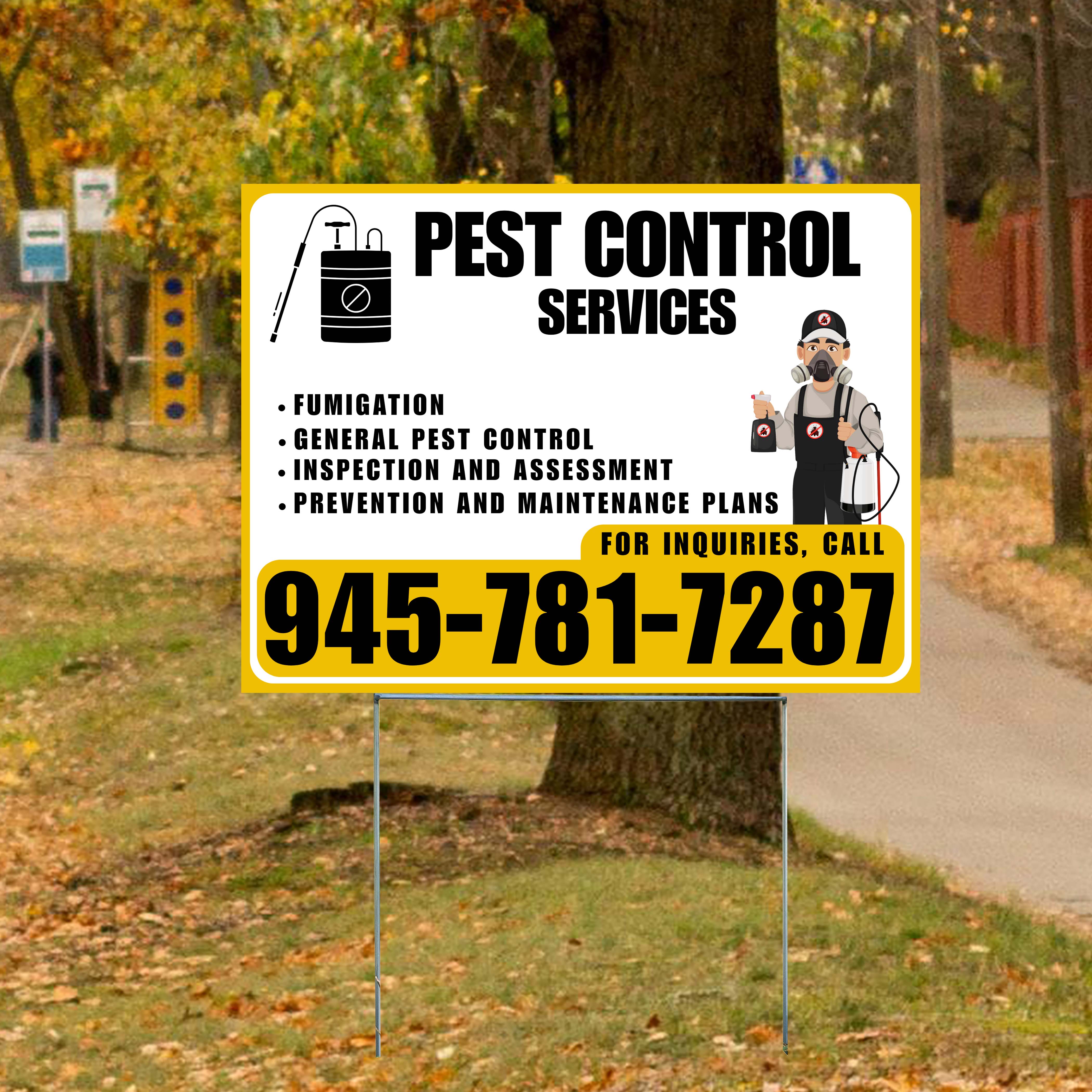 Pest Control Services - Fumigation, General Pest Control, Inspection and Assessment, Prevention and Maintenance Plans - Plain Mustard Gold White Design - YardSigns.com