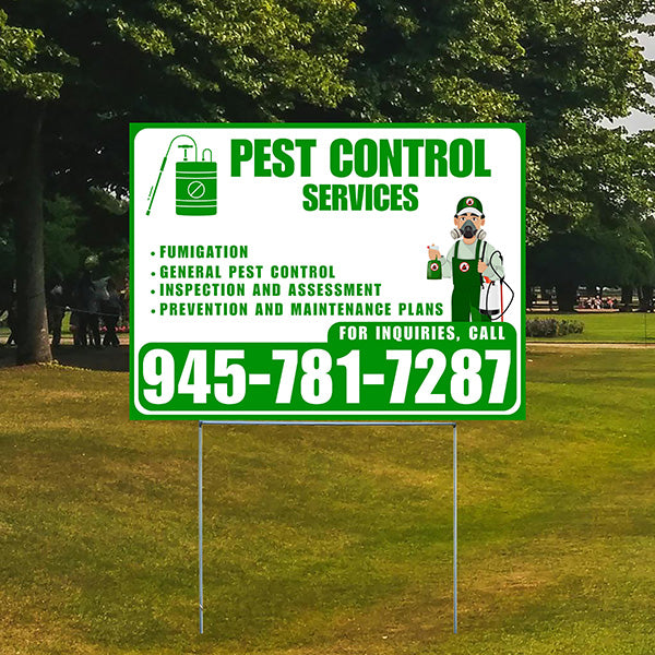 Pest Control Services - Fumigation, General Pest Control, Inspection and Assessment, Prevention and Maintenance Plans - Plain Green White Design - YardSigns.com