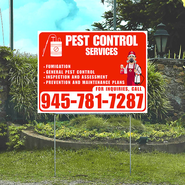 Pest Control Services - Fumigation, General Pest Control, Inspection and Assessment, Prevention and Maintenance Plans - Plain White Chili Red Design - YardSigns.com