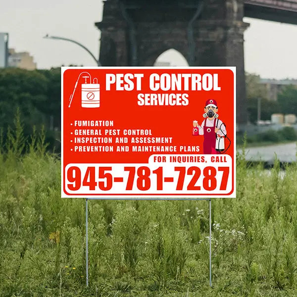 Pest Control Services - Fumigation, General Pest Control, Inspection and Assessment, Prevention and Maintenance Plans - Plain White Chili Red Design - YardSigns.com