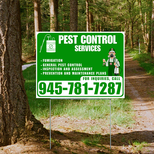 Pest Control Services - Fumigation, General Pest Control, Inspection and Assessment, Prevention and Maintenance Plans - Plain White Green Design - YardSigns.com