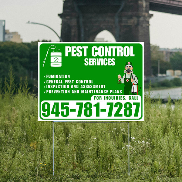 Pest Control Services - Fumigation, General Pest Control, Inspection and Assessment, Prevention and Maintenance Plans - Plain White Green Design - YardSigns.com