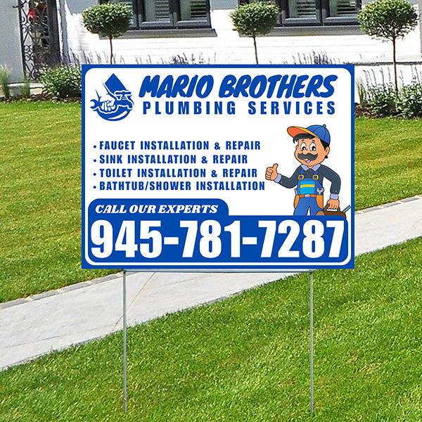 Plumbing Services - Faucet, Sink, Toilet, Bath tub and Shower Installation Repair - Logo - Plain Blue White Design - YardSigns.com