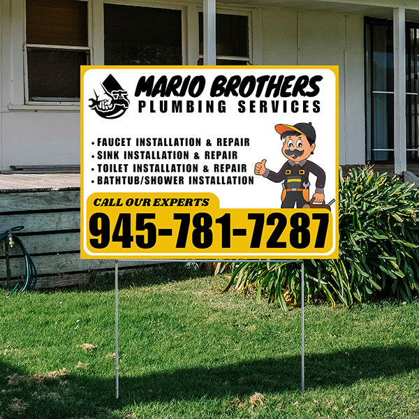 Plumbing Services - Faucet, Sink, Toilet, Bath tub and Shower Installation Repair - Logo - Plain Mustard Gold White Design - YardSigns.com