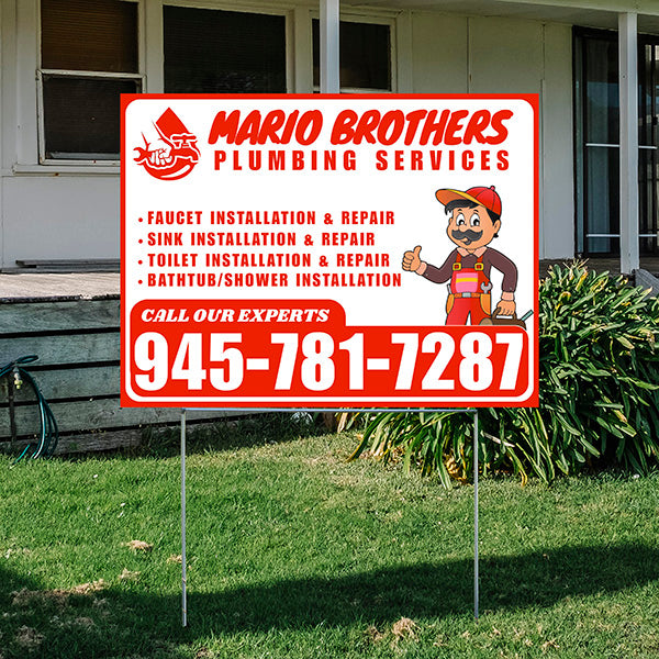 Plumbing Services - Faucet, Sink, Toilet, Bath tub and Shower Installation Repair - Logo - Plain Chili Red White Design - YardSigns.com