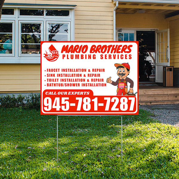 Plumbing Services - Faucet, Sink, Toilet, Bath tub and Shower Installation Repair - Logo - Plain Chili Red White Design - YardSigns.com
