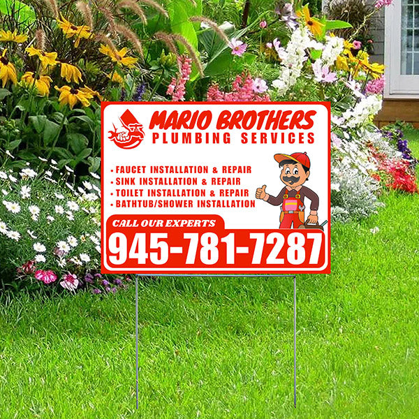 Plumbing Services - Faucet, Sink, Toilet, Bath tub and Shower Installation Repair - Logo - Plain Chili Red White Design - YardSigns.com