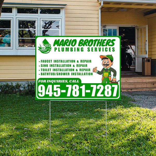 Plumbing Services - Faucet, Sink, Toilet, Bath tub and Shower Installation Repair - Logo - Plain Green White Design - YardSigns.com