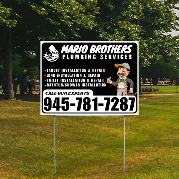 Plumbing Services - Faucet, Sink, Toilet, Bath tub and Shower Installation Repair - Logo - Plain White Black Design - YardSigns.com