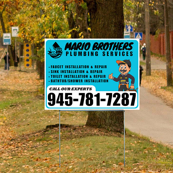 Plumbing Services - Faucet, Sink, Toilet, Bath tub and Shower Installation Repair - Logo - Plain White Aqua Blue Design - YardSigns.com