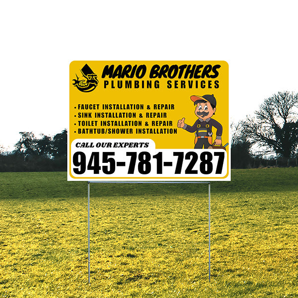 Plumbing Services - Faucet, Sink, Toilet, Bath tub and Shower Installation Repair - Logo - Plain White Mustard Gold Design - YardSigns.com