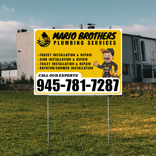 Plumbing Services - Faucet, Sink, Toilet, Bath tub and Shower Installation Repair - Logo - Plain White Mustard Gold Design - YardSigns.com