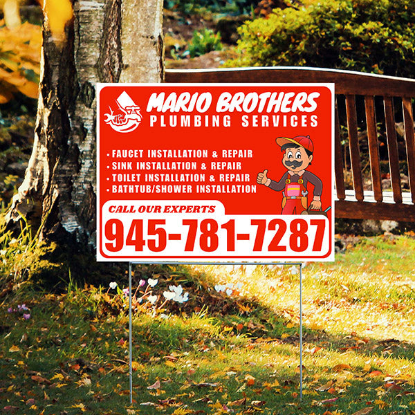 Plumbing Services - Faucet, Sink, Toilet, Bath tub and Shower Installation Repair - Logo - Plain White Chili Red Design - YardSigns.com