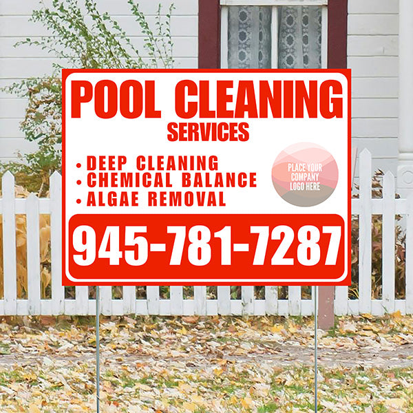 Pool Cleaners - Deep Cleaning Chemical balance Algae Removal with Logo - Chili Red White Design - YardSigns.com