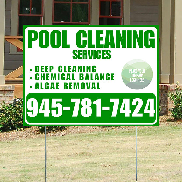 Pool Cleaners - Deep Cleaning Chemical balance Algae Removal with Logo - Green White Design - YardSigns.com