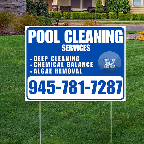 Pool Cleaners - Deep Cleaning Chemical balance Algae Removal with Logo - White Blue Design - YardSigns.com