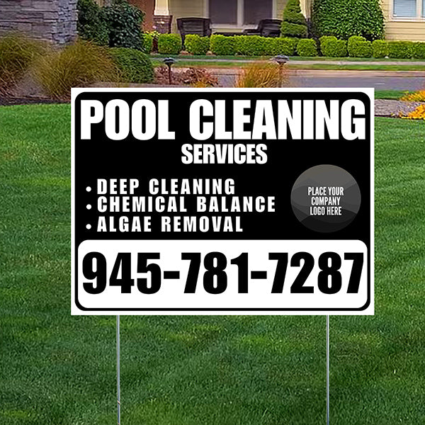 Pool Cleaners - Deep Cleaning Chemical balance Algae Removal with Logo - White Black Design - YardSigns.com